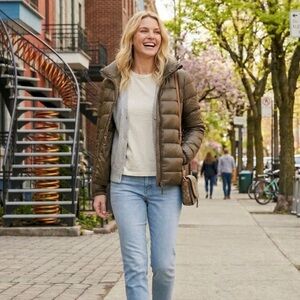 Mango Olive Quilted Short Puffer Jacket